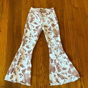 Cow print brown flare jeans